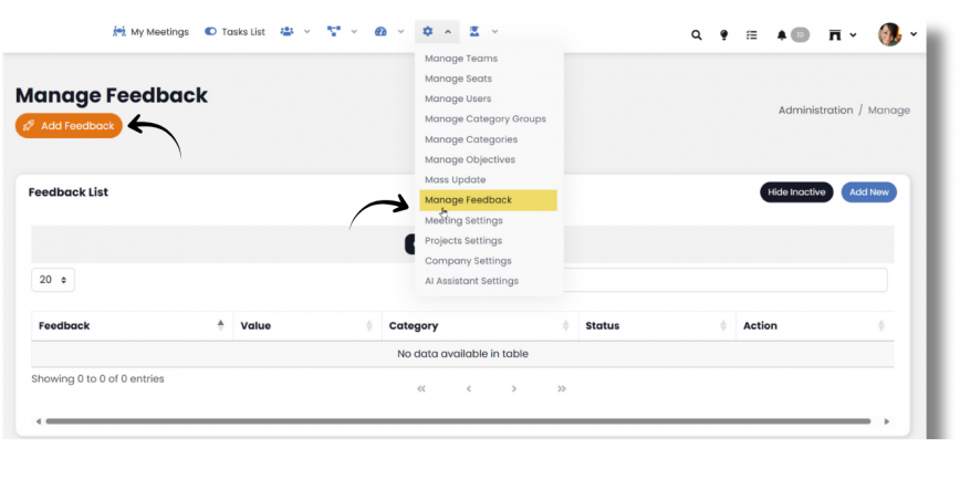 Creating/Managing Feedback Manage Feedback 1