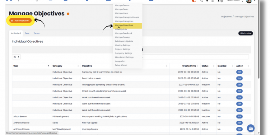Manage MetricsObjectives 1