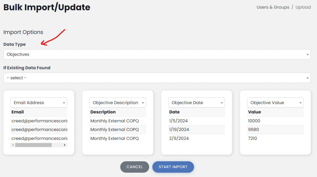 Bulk Import and Update Objective Data