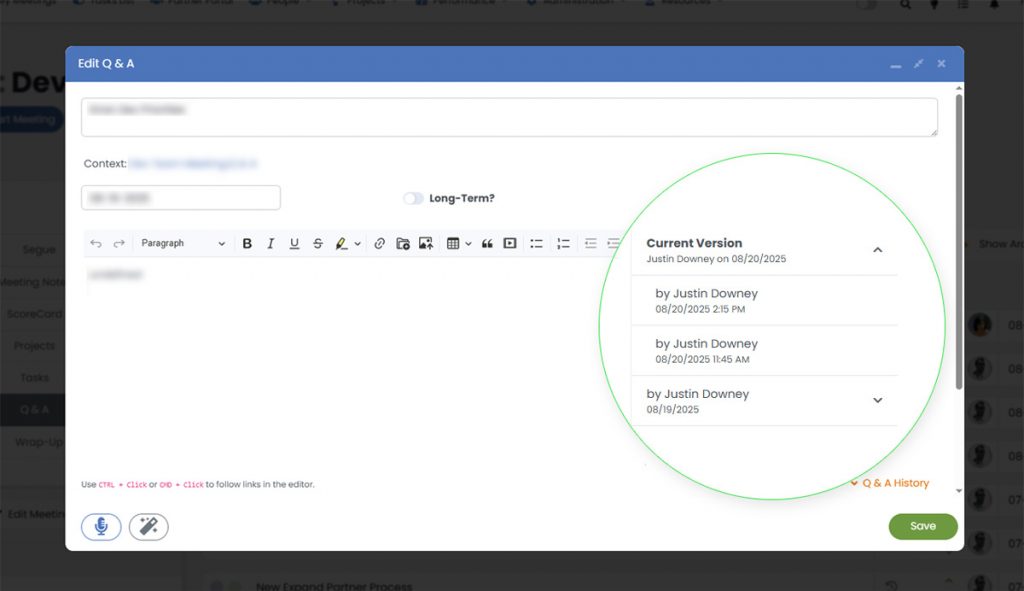 Collapsible Note History for Revisions