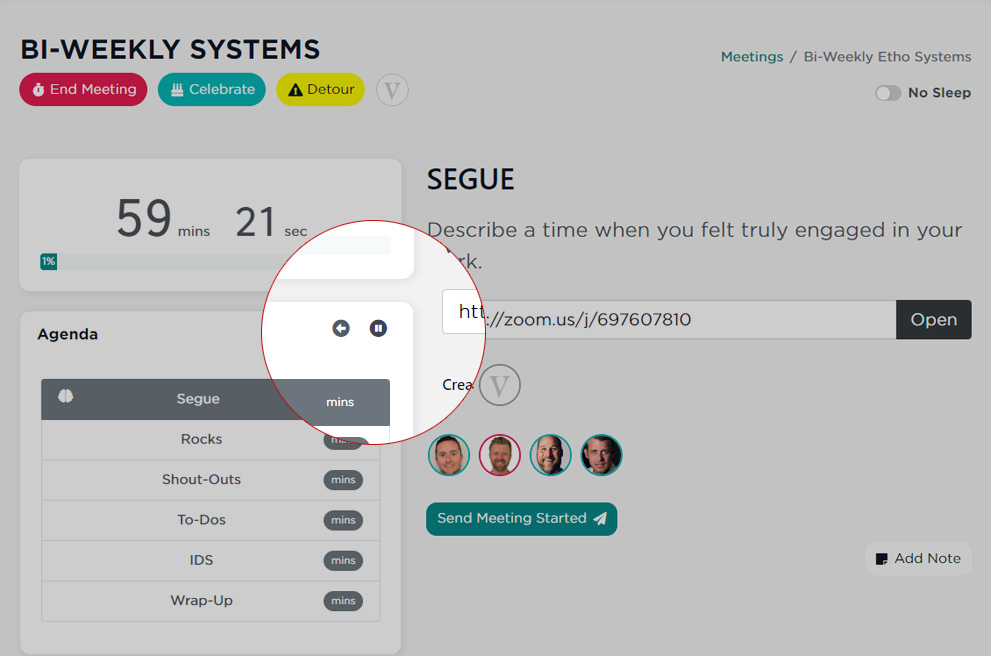 Meeting Pause and Resume button in started meeting.