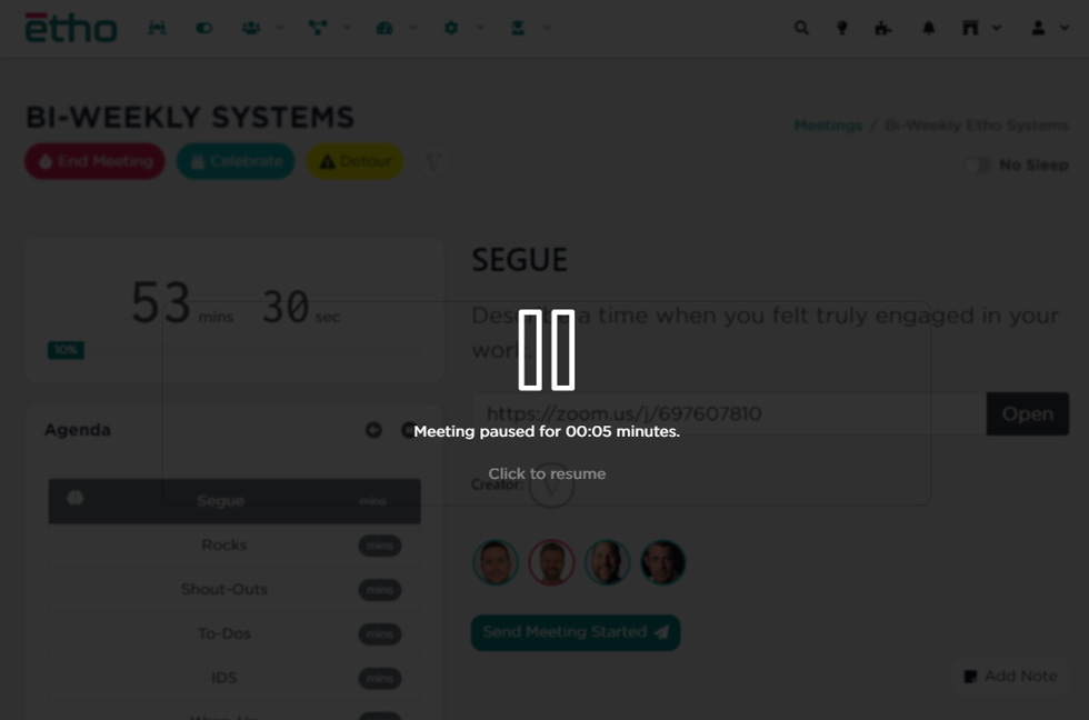 Screenshot of a Paused Meeting