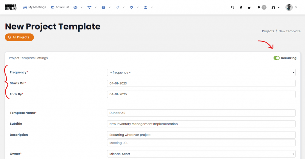 Recurring Projects and Project Templates